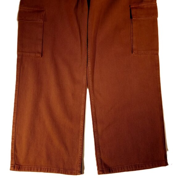 BROADWAY 38 Pants  sz 10  Med Brown  Boxy  Western  Wide-Leg  Cropped  Cargo NWT - Picture 5 of 9